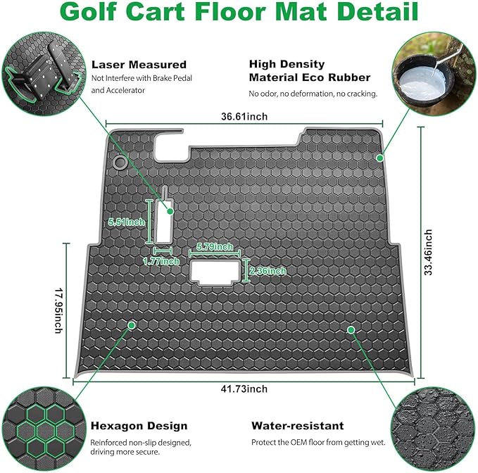 EZGO TXT Golf Cart Floor Mat, Upgraded Full Coverage Liner Mat Replacement Install Easily Thick Rubber Anti-Slip, Fit EZGO TXT (1994+), EX1 (2020), Valor, Cushman Workhorse&Express S4