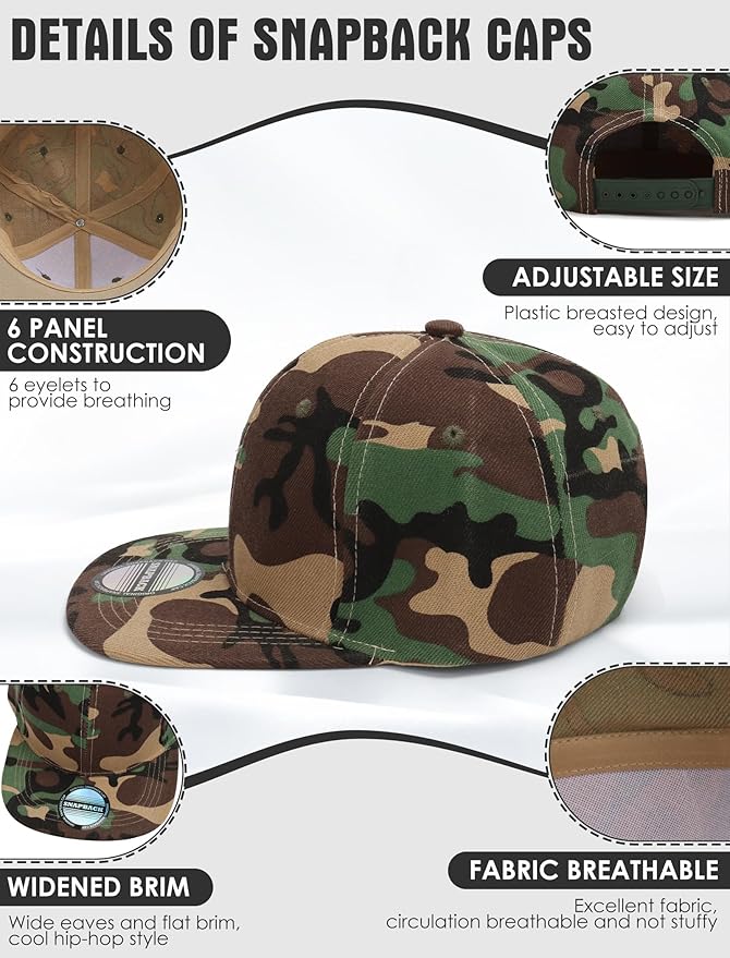 10 Pack Blank Snapback Hats for Men Flat Brim Hats Baseball Caps Bulk