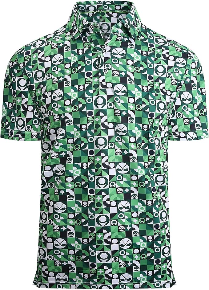 Alex Vando Mens Golf Shirt Moisture Wicking Quick-Dry Print Performance Polo Shirts for Men