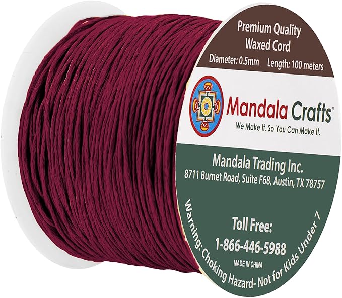 Mandala Crafts 0.5mm 109 Yards Maroon Cotton Waxed Cord - Image 2