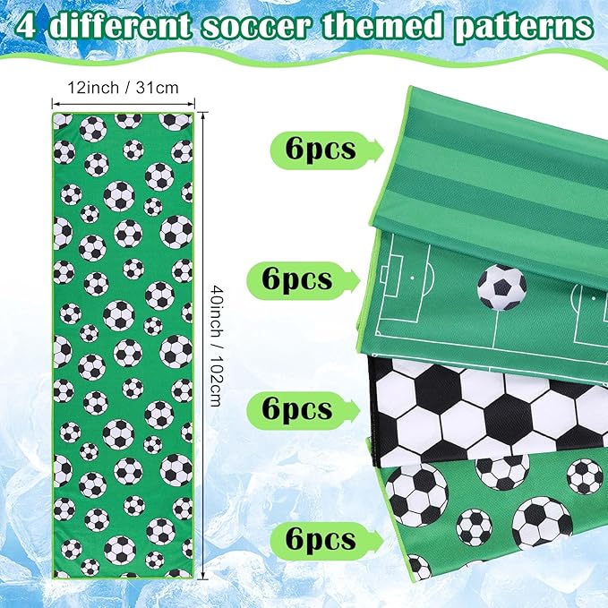 FuWeave 24 Pack Soccer Cooling Towel 40 x 12 Inch Breathable Sport Cooling Towel Microfiber Fast Drying Team Gifts for Athletes Yoga Gym Camping Running(Soccer)