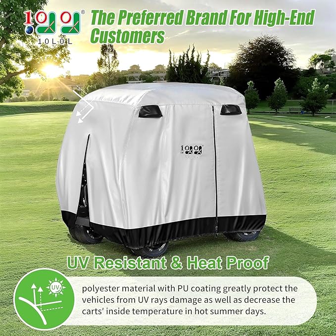 10L0L Universal 2-4 Passenger Golf Cart Cover for Yamaha, EZGO, Club Car, Waterproof Sunproof and Durable