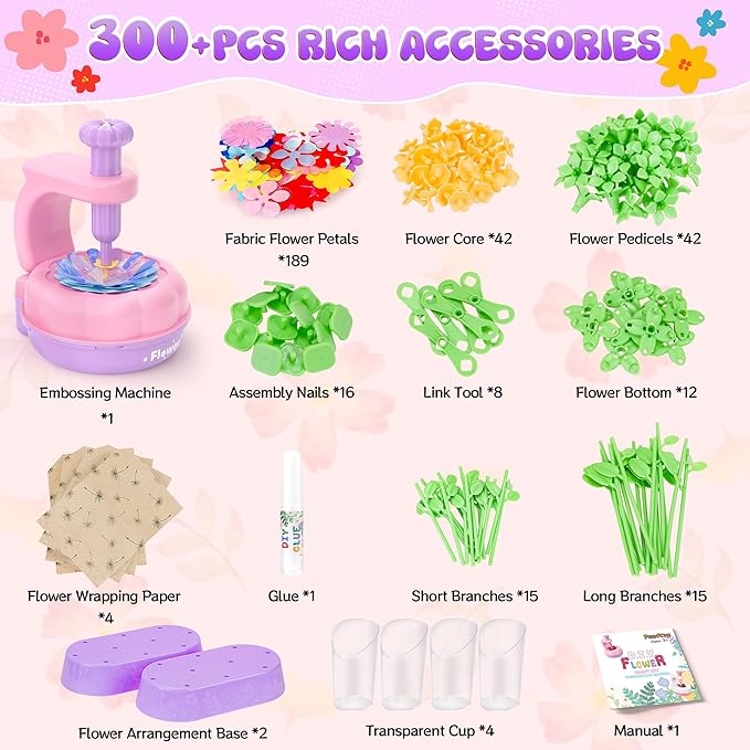 GirlsHome 300+PCS Fabric Flower Bouquets Toys, DIY Flower Crafts Kits - Image 3