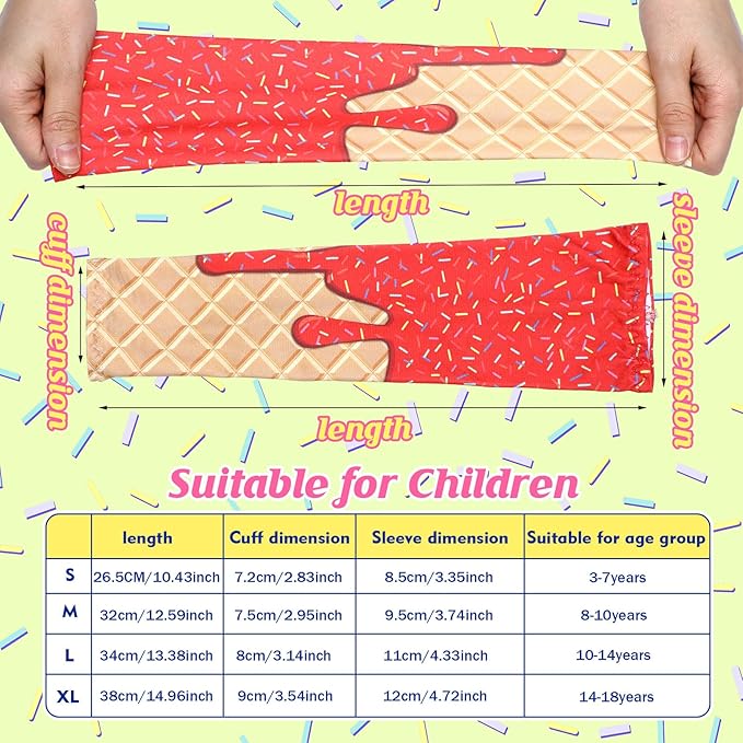 JaGely 16 Pairs Ice Cream Arm Sleeves for Kids UV Sun Protection Football Basketball Baseball Compression Long Sleeves Youth