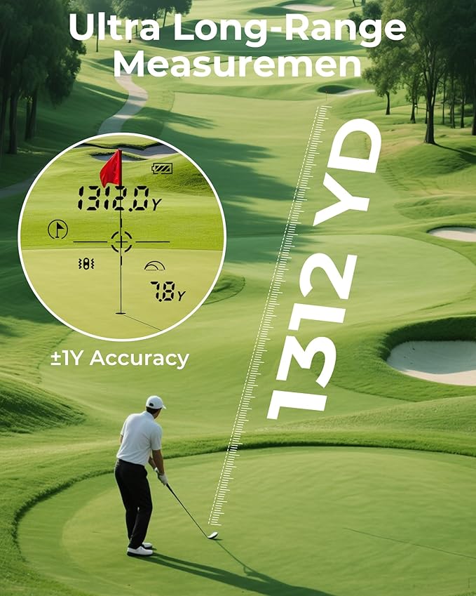 Golf Rangefinder with Slope, CIGMAN 1312 Yards Range Finder Golf, External Color Display, Flag Lock Vibration, 6X Magnification, Rechargeable Laser Range Finder with Magnetic, Ideal Golf Accessories