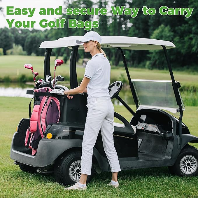10L0L Golf Bag Attachment for Club Car Precedent 2004+ Gas & Electric Golf Carts 102504001, Golf Bag Holder Bracket Rack Assembly for Golf Cart Rear Seat(Not Include The Side Poles)- Black