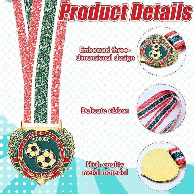 Ecation Medals with Neck Ribbons Soccer Awards Medals Baseball Team Awards Softball T-Ball Flag Football Trophy for Kids Sports Competitions Celebration Gift