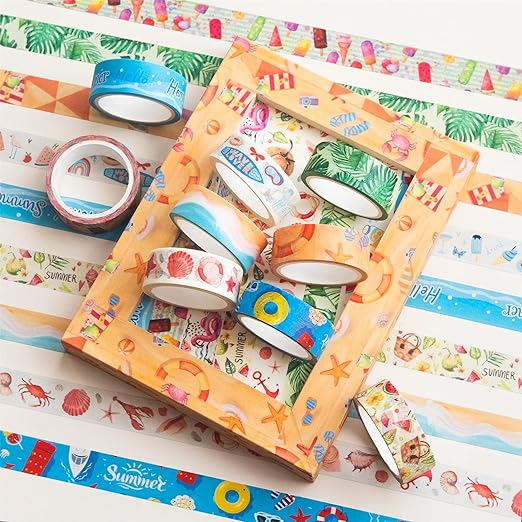 YUBBAEX 10 Rolls Four Seasons Washi Tape Set Beach Ice Cream Masking Decorative - Image 4