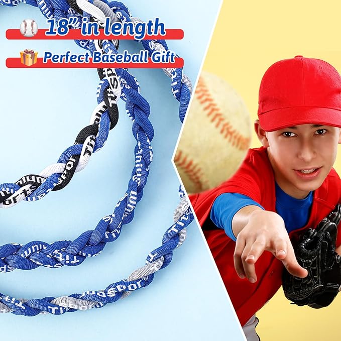 Junkin Baseball Necklaces Three Braided Rope Titanium Necklace for Fans Team Gifts Boys Men Player Softball Sports