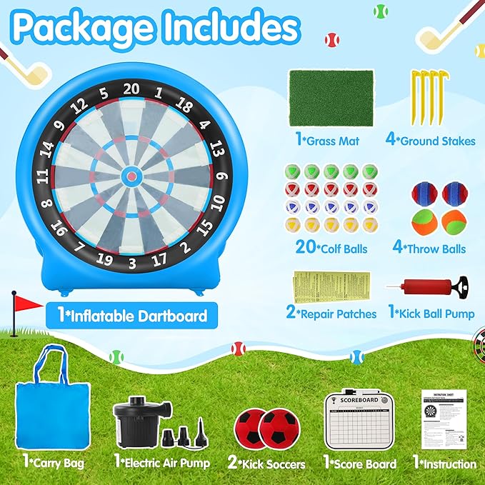 6FT Inflatable Dartboard, Giant Kick Darts Soccer Darts Golf & Throw Dart - Image 2