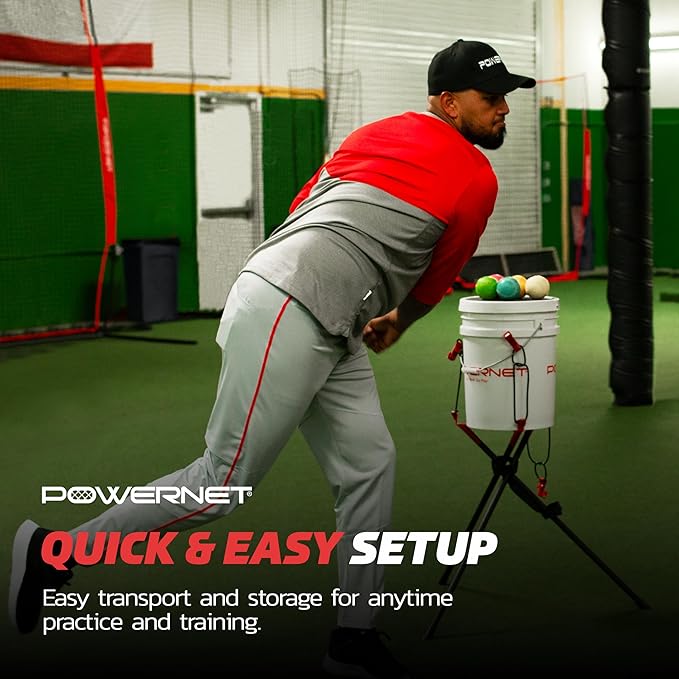 PowerNet Baseball Softball Portable Ball Caddy, Holds Bucket of Baseballs, Softballs, Tennis Balls, Use During Batting Practice Training and Drills