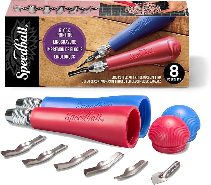 Speedball Linoleum Cutter Kit, 2-Handle Tool Set, Includes 6 Professional by SpeedballArt