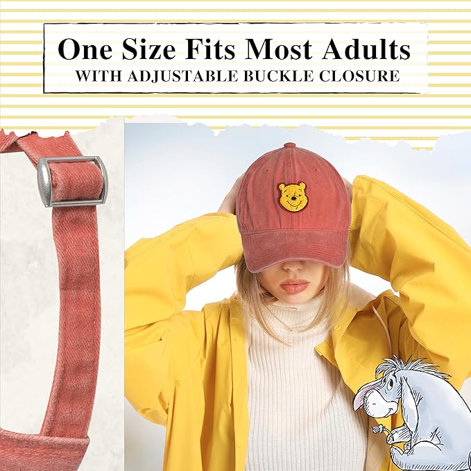 Disney Winnie The Pooh Dad Hat, Adjustable Cotton Baseball Cap with Curved Brim