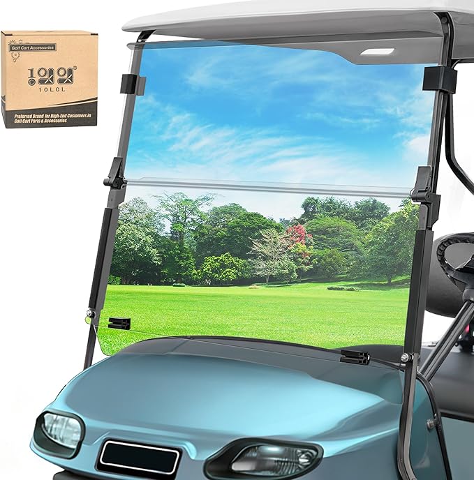 10L0L Golf Cart Windshield for EZGO TXT Gas and Electric 1995-up, Foldable Golf Cart Windscreen, Anti-UV and Impact Resistant, Clear/Tinted