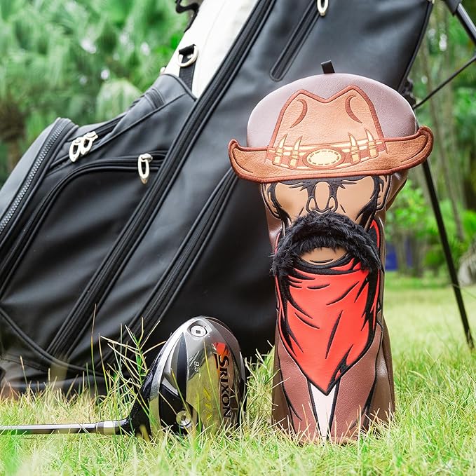 Craftsman Golf Golf Club Head Covers,Funny Driver Headcover Cowboy Design Golf Club Cover, Brown Driver Headcover Fit up tp 460cc Golfing Gift for Men Women