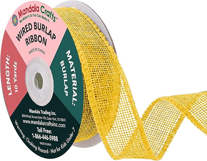 Mandala Crafts Yellow Burlap Wired Ribbon 1 Inches Wide Jute Ribbons by MandalaCrafts