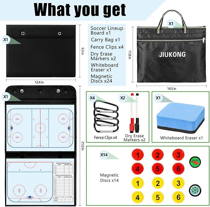 Magnetic Hockey Coaching Board – Portable Dry Erase Whiteboard with Fence Clip, Magnets & Carry Bag, Foldable Tactical Board for Ice Hockey Coaches & Players, Ideal Coach Gift