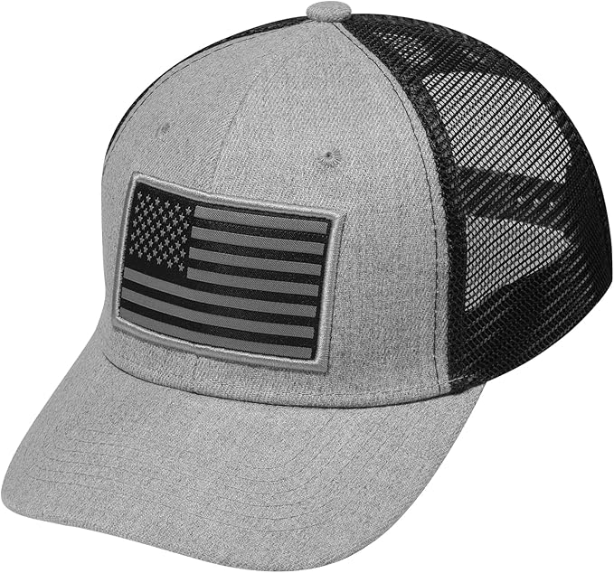 American Flag Trucker Hat, Patriotic Baseball Cap for Men & Women, Breathable Mesh Adjustable Snapback, USA Flag Patch