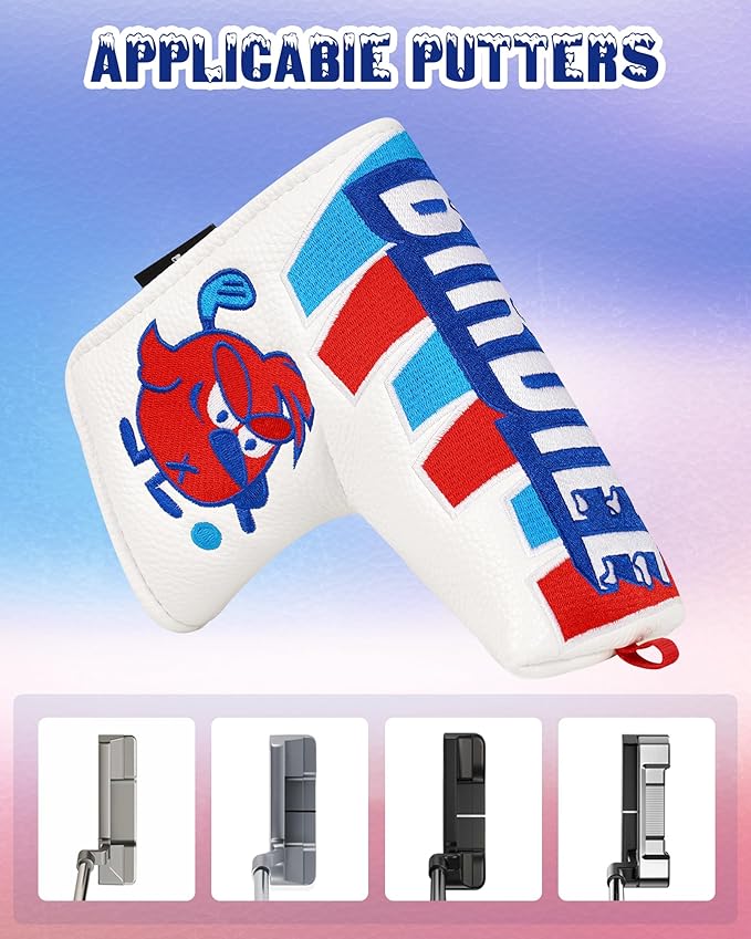 Big Teeth Funny Driver Headcover Ice & Birdiee, Driver Covers for Golf Clubs, Funny Birdie Putter Cover,Milk Shake Ice Cream Mallet Putter Cover,Blue and Red Color Golf Club Protector