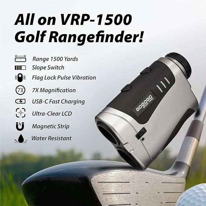 Gogogo Sport Vpro VRP Golf Rangefinder with Slope Switch, 1500/2500 yd, 7X Magnification, Magnet Stripe, ±0.3yd Accuracy, Rechargeable Range Finders for Golfing/Hunting,Golf Accessories