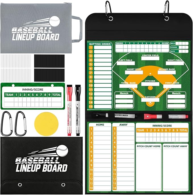 Magnetic Baseball Lineup Board for Coaches, Baseball Coaching Accessories Clipboard with Magnetic Player Markers, Portable Baseball & Softball Lineup Board for Dugout, Reusable Baseball Clipboard