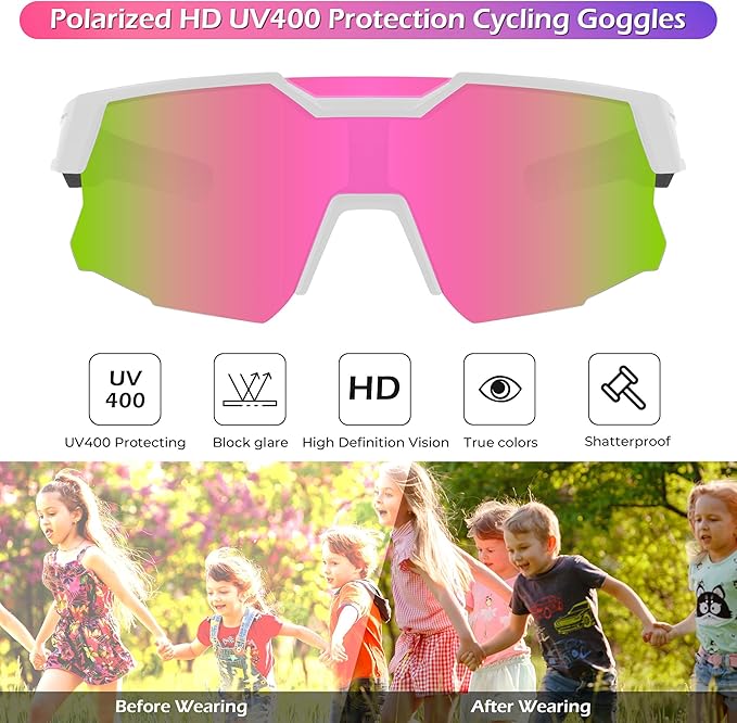 FEISEDY Kids Sunglasses Youth Baseball Sun Glasses, UV400 Sports Teens Cycling Shades for Boys Girls Age 8-16 B0048
