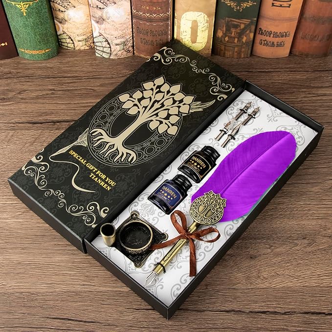 Quill pen ink set, Feather Pen and Ink Set, Antique Calligraphy Pen - Image 4
