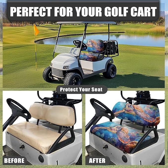 Suobstales Golf Cart Front and Rear Seat Cover Set for EZGO TXT RXV & Club Car DS 2 Passenger, Washable Bench Seat Covers Kit