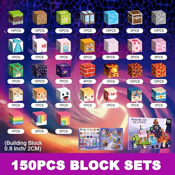 Magnetic Blocks 150 PCS Magnetic Building Blocks, 3+ STEM Montessori Sensory - Image 3