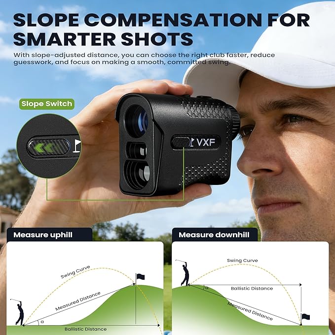 VXF Range Finder Golf, with Flag Lock Vibration (Class 1 Safe Laser), 6.5X Magnification, USB-C Rechargeable (Golf Accessories for Men)