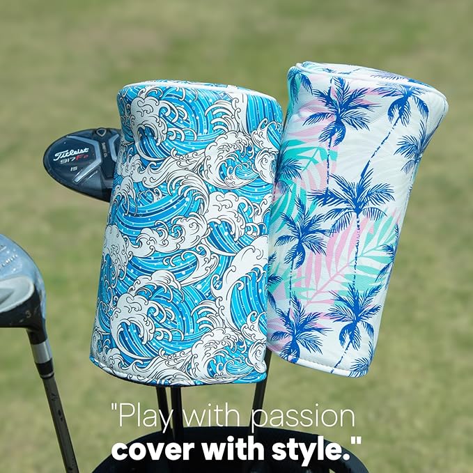 Funny Golf Driver Covers PU Leather Barrel Driver Golf Headcover Palm Trees Golf Club Covers for Club Protection