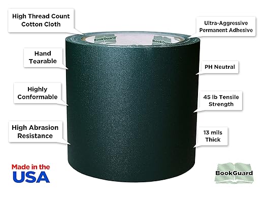 BookGuard 4 inch Premium Bookbinding Repair Cloth Tape, 15 Yard Roll, Forest - Image 2