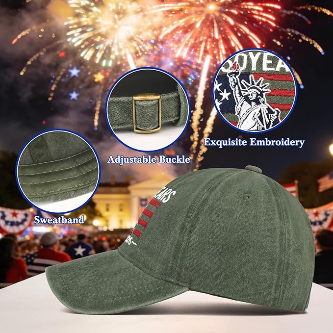 2 Pack USA 250th Anniversary Washed-Cotton Baseball Cap Patriotic Hat American 250 Year Merchandise for Men Women