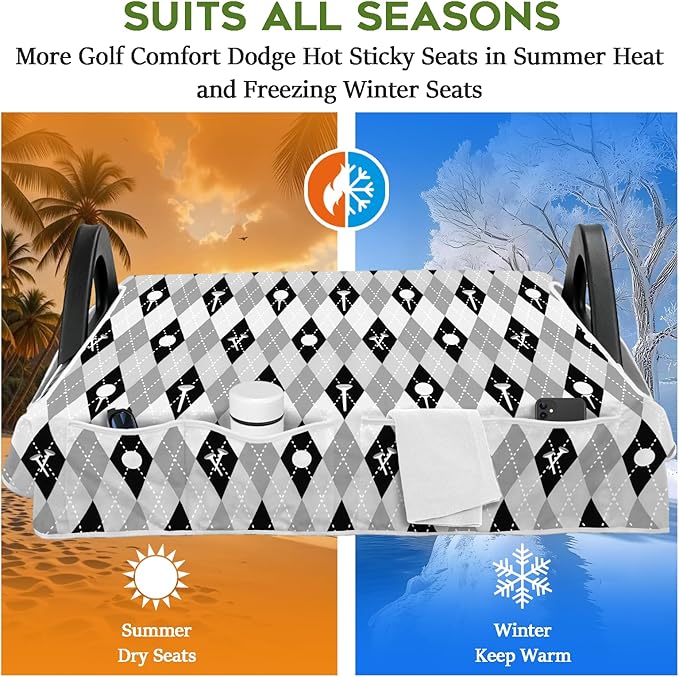 Golf Cart Seat Covers Club Car Golf Cart Accessories 4 Pockets Golf Carts Seat Towel Blanket for Men Women Golf Cart Decor
