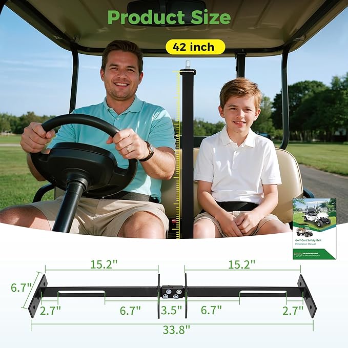 10L0L 2/3-point Golf Cart Seat Belts, 42" Retractable Belts with Bracket Street-Legal Upgrades Fits Most (2+2) /(4+2) Passenger for Yamaha EZGO TXT RXV Club Car DS Golf Carts Front/Rear Seat