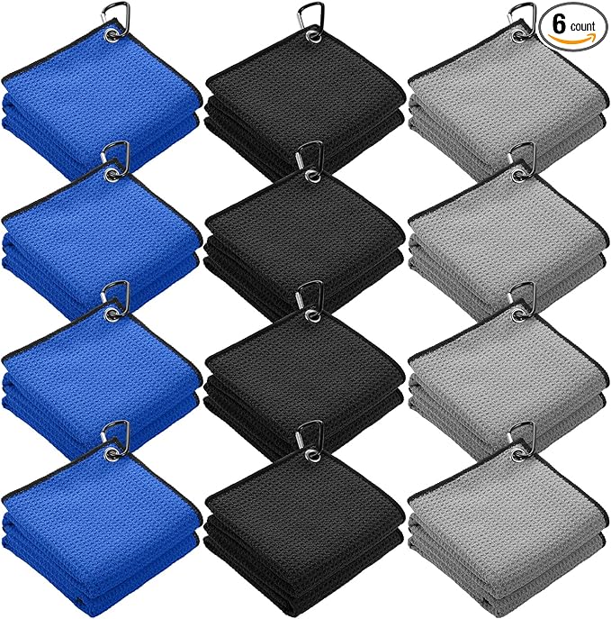 Batiyeer Golf Towel Bulk for Golf Bags 16'' x 16'' Microfiber Fabric Towel with Clip Waffle Pattern, Fitness, Camping, Hiking, Yoga