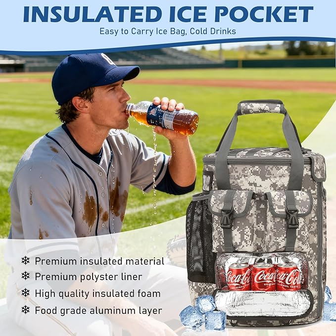Baseball Bucket Bag - Baseball Coaching Accessories Organizer, Softball Bucket Bag with Insulation Pocket, Anti-Slip Bottom for Bat, Gloves, Scoreboards