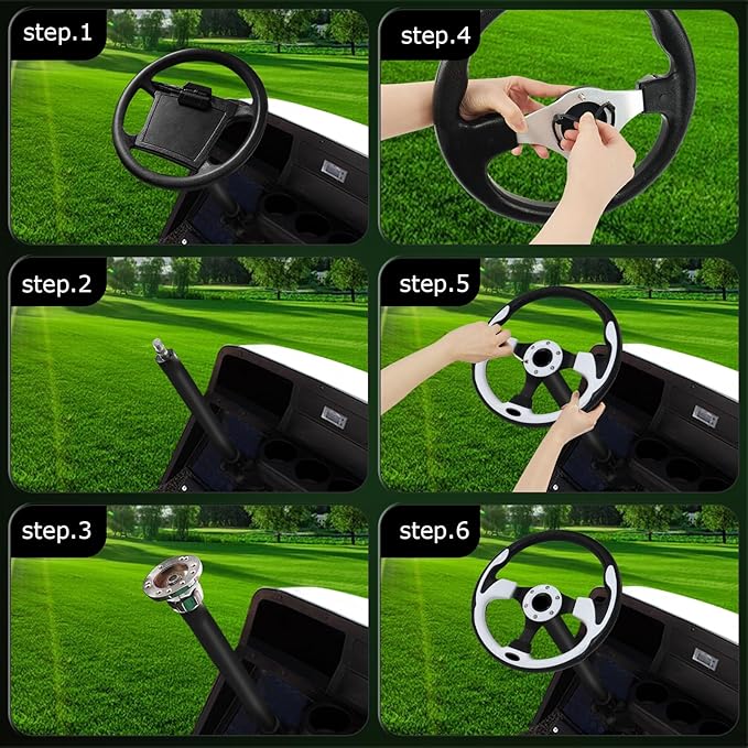 Golf Cart Steering Wheel, Skid Steering Wheel, Universal Golf Cart for Club Car EZGO RXV and TXT, Yamaha, Precedent Tempo, DS