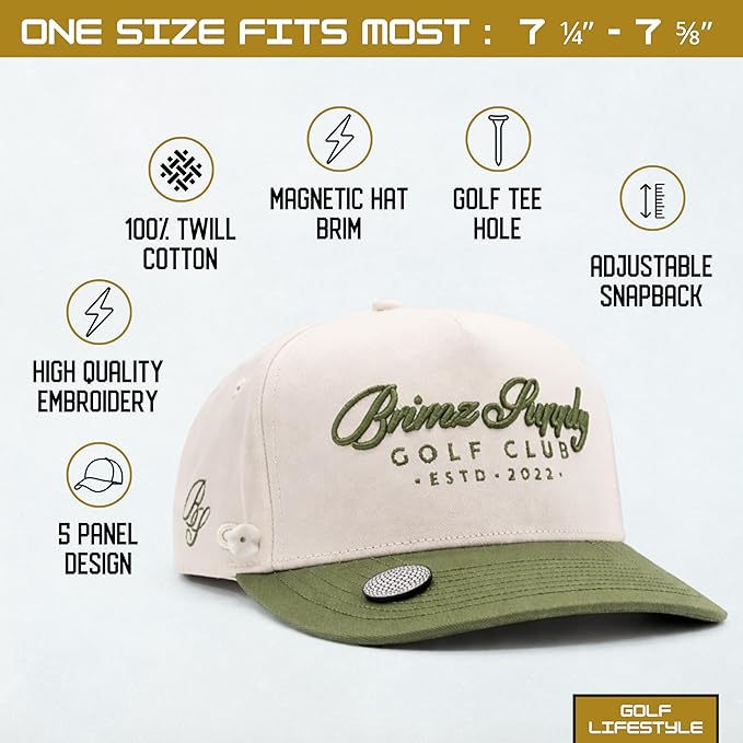 BRIMZ Cotton Golf Hat with Magnetic Brim & Tee Holder - Snapback Golf Cap for Men & Women - Magnetic Brim for Ball Marker