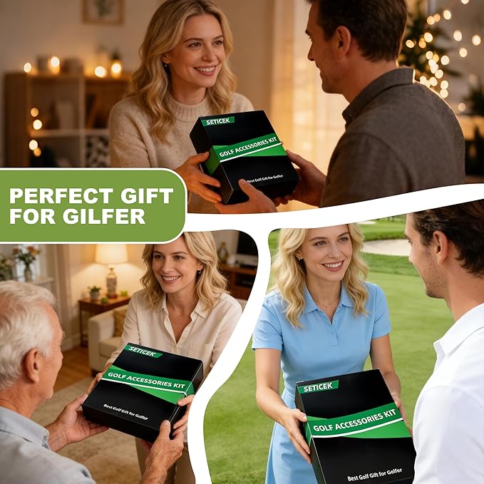Seticek Golf Gifts for Men and Women,Golf Accessories Set with Gift Boxes, Golf Ball,Golf Tees,Brush,Multifunctional Divot Knife,Golf Ball Clamp,Rangefinder,Scorer