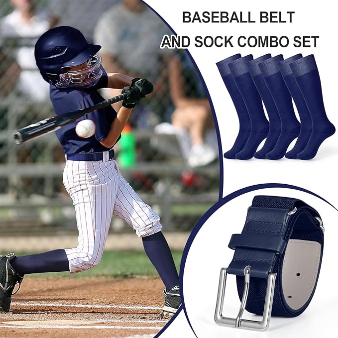 XZQTIVE 3 Pairs of Baseball Softball Socks and 1 Baseball Softball Belt Combo Set Knee-High Soccer Socks for Kids Youth Adult