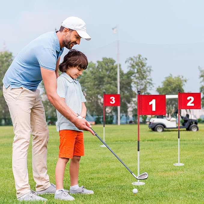 Lenwen 6 Set Golf Flagstick Golf Pin Flag Hole Cup Set Putting Green Poles Nylon Practice Portable Putting Green Gifts for Yard Backyard Garden Driving Range
