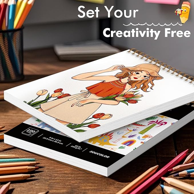 Soucolor 9" x 12" Kids Sketch Book, 100 Sheets Spiral Bound Art Sketchbook - Image 6