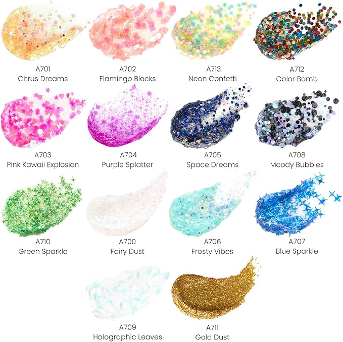 ARTEZA Glitter Acrylic Paint, 14 Iridescent Colors, 2 fl oz Bottles, - Image 2