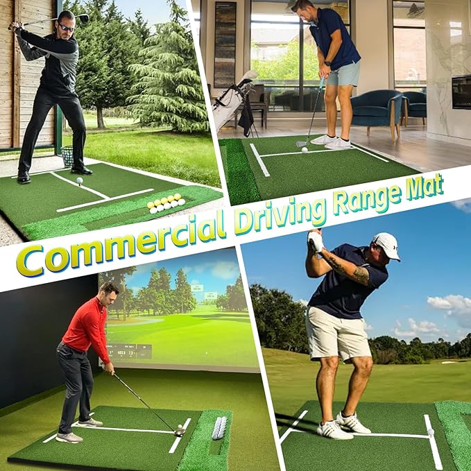 (Enlarged×Thickened) Golf Mat 1.22in/1.42in, 5x4ft/5x5ft Dual-Turf Golf Hitting Mat with Ball Tray for Indoor Outdoor, Heavy Duty Commercial Golf Mat, High-Elasticity Golf Practice Mat for Simulator