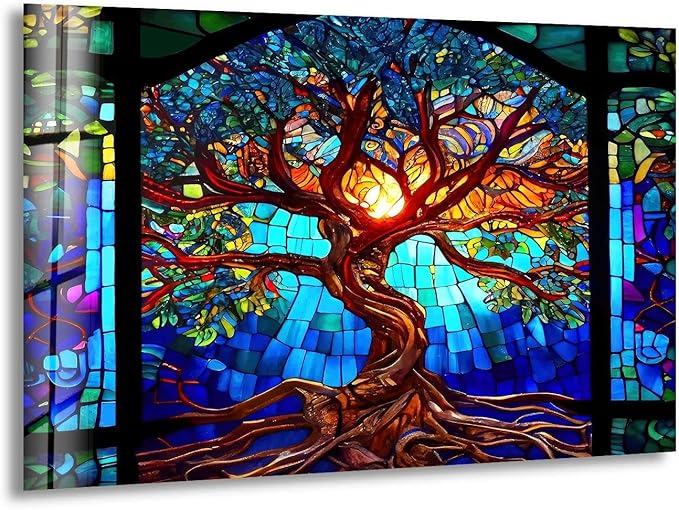 My Photostation.com 20Wx14H'' Stained Blue Life of Tree Glass Wall ArtTempered by MyPhotostation