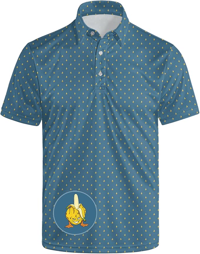 HUURAY Funny Golf Polos for Men Funny Print Short Sleeve Shirts Quick Dry Polo Shirts Hawaiian Shirt Performance Golf Outfits