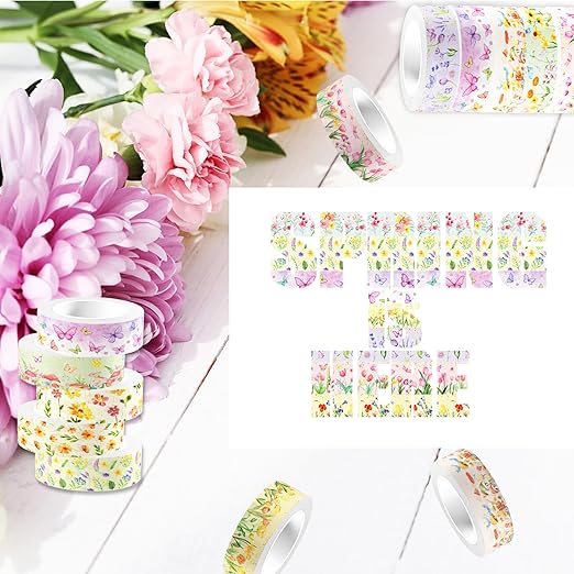 Adirasenotek 12 Rolls Floral Washi Tape Set, Butterfly Flower Washi Tape - Image 7