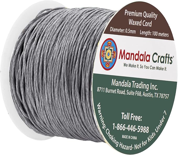 Mandala Crafts 0.5mm 109 Yards Traffic Gray Cotton Waxed Cord - Image 2