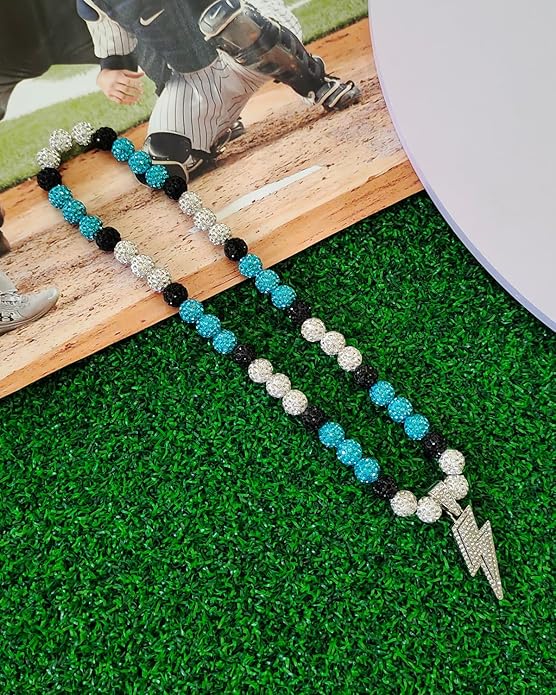 Baseball Necklace for Men 16/18/20 Inch Bling Ice Collection Lightning Bolt Pendant Necklace for Women Rhinestone Clay Beaded Discoball Accessories Gifts for Baseball Team Players Lovers
